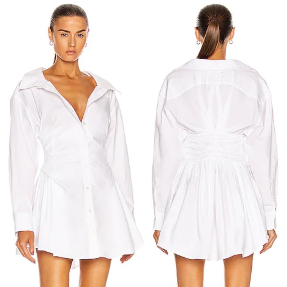 Alexander Wang T Waist Gather Long Sleeve Shirt Dress in Bright White Size 4